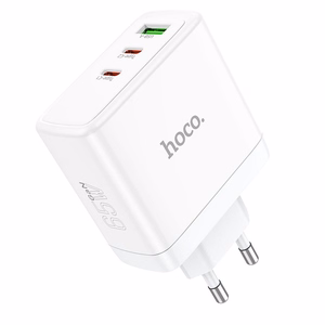 Įkroviklis Hoco 2 x USB-C + USB-A GaN QC PD 65W N30 baltas