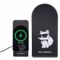Karl Lagerfeld Choupette MagSafe indukcinis įkroviklis 15W, sulankstomas 2in1 - juodas