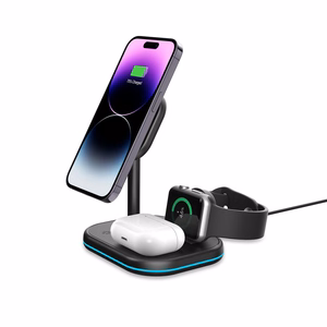 Tech-Protect QI15W-A27 3-in-1 indukcinis įkroviklis su MagSafe stovu išmaniajam telefonui / Apple Watch / AirPods - juodas