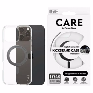 CARE by PanzerGlass Funkcinis dėklas telefonui su stovu iPhone 16 Pro Max 6.9" juodas/juodas Magnetinis 1324
