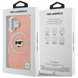 Karl Lagerfeld IML Choupette Head Logo MagSafe Dėklas iPhone 16 - rožinis