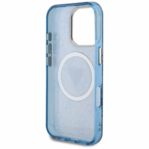 Guess IML Metal Glitter 4G Circle Triangle Magnetinis dėklas telefonui iPhone 16 Pro - mėlynas