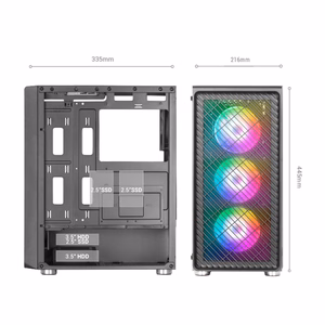 Mars Gaming MC-F ATX žaidimų pus-bokštelio korpusas, pilnas grūdintas stiklas, metalinė tinklelį priekyje, 4× 120 mm ARGB ventiliatoriai, juodas
