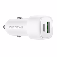 "Borofone" automobilinis įkroviklis BZ34B Cloud - USB + C tipo - QC 3.0 PD 38W, baltas