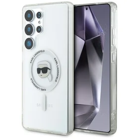 Dėklas Karl Lagerfeld Button Karl Head Printed Logo Magnetinis Samsung Galaxy S25 Ultra baltas