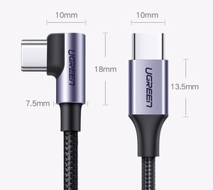 Ugreen US255 50125 USB-C (tiesus) / USB-C (kampinis) PD QC laidas 60W 3A 2m - pilkas
