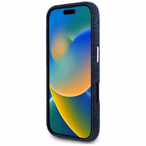 Guess Džinsinis trikampio logotipas MagSafe dėklas iPhone 16 - mėlynas