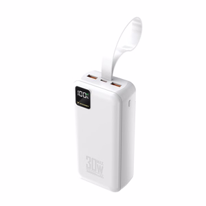 Wozinsky W8-W 30000mAh 30W išorinė baterija, 2x USB-A, USB-C, su žibintuvėliu, balta