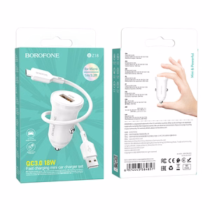 Automobilinis įkroviklis Borofone BZ18 Quick Charge 3.0 18W + MicroUSB baltas