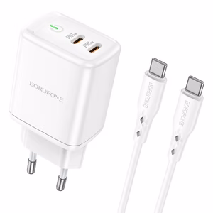 Įkroviklis Borofone BN9 35W 2xUSB-C + USB-C to USB-C cable 1.0m baltas