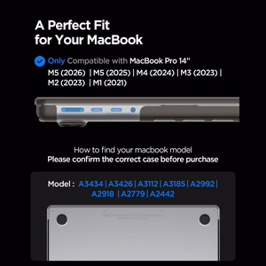 Spigen AirSkin dėklas, skirtas MacBook Pro 14" 2021 / 2023 / 2024 / 2025 / 2026 – pusiau skaidrus