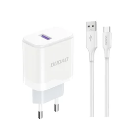 Dudao A20EU USB-A 18W sieninis įkroviklis - baltas + USB-A - USB-C kabelis