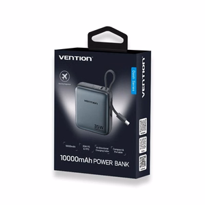 Vention 10000mAh 35W - išorinis akumuliatorius su USB-C kabeliu (pilkos spalvos)