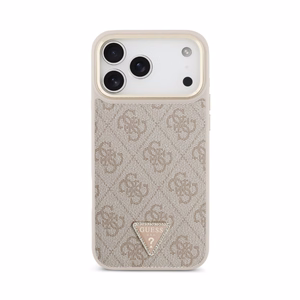 Dėklas Guess PU Leather 4G Strass Triangle Logo Gold Frame MagSafe Apple iPhone 18 Pro Max rožinis