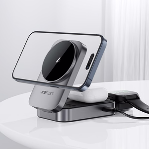 Acefast E22 3-in-1 Belaidė Indukcinė Įkrovimo Stotis, suderinama su MagSafe - pilka