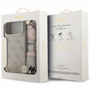 Guess 4G Strass Logo & Big Strap Metal Buttons Magnetinis dėklas telefonui iPhone 17 Pro Max - rožinė