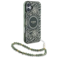 Guess IML Flowers Allover Electro With Pearl Strap MagSafe dėklas telefonui iPhone 16 - žalia