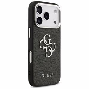 GUESS dėklas telefonui IPHONE 17 Pro GUHCP17LP4G4SMCK (4G PU odos dėklas su dideliu 4G ir klasikiniu logotipu bei sidabriniu metaliniu kameros rėmeliu) juodas