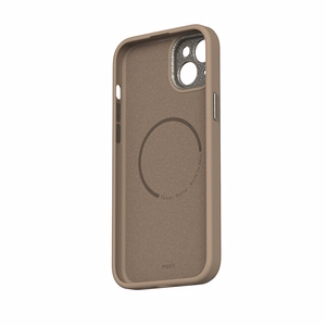 Moshi Napa MagSafe aukštos kokybės veganiškos odos dėklas, skirtas iPhone 15 Plus, „Woodsmoke Brown“ spalvos