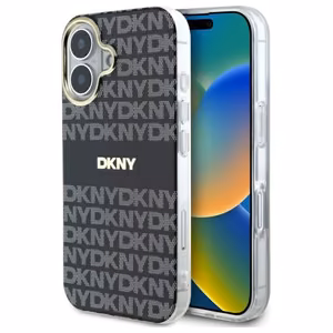DKNY tekstūrinio rašto su juostele dėklas telefonui iPhone 16 - juodas
