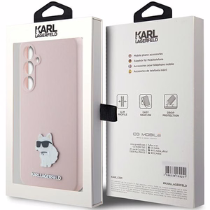 Karl Lagerfeld silikoninis Choupette Metal Pin dėklas telefonui Samsung Galaxy S23 FE - rožinis