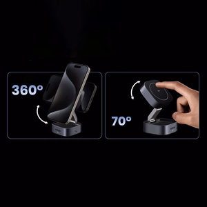 Ugreen W702 3in1 indukcinis įkroviklis su MagSafe / Qi2 ir USB-C telefonui / ausinėms juodas