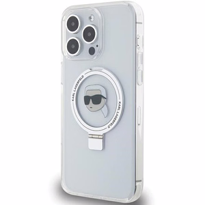 Karl Lagerfeld KLHMP15LHMRSKHH iPhone 15 Pro 6.1" baltas/baltas kietas dėklas su žiediniu stovu Karl Head Magnetinis