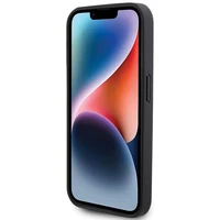 Ferrari dygsniuotas metalinis logotipo dėklas telefonui iPhone 15 Pro – juodas