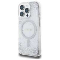 Guess dervos gradientinis blizgus magnetinis dėklas iPhone 16 Pro telefonui – sidabrinis