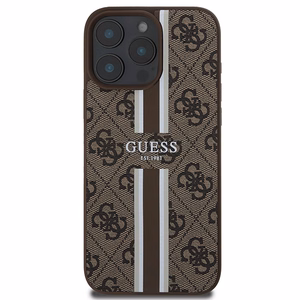 Guess 4G dryžuotas magnetinis dėklas telefonui iPhone 16 Pro Max - ruda