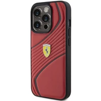 Ferrari Twist Metal Logo dėklas telefonui iPhone 15 Pro - raudonas