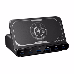 "Blitzwolf BW-S27" 160 W, 2xUSB-A, 4xUSB-C, 15 W belaidis įkroviklis (juodas)