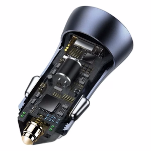 Baseus Golden Contactor Pro greitas automobilinis įkroviklis USB Type C / USB 40 W Power Delivery 3.0 Quick Charge 4+ SCP FCP AFC + USB Type C kabelis - Lightning pilkas (TZCCJD-B0G)