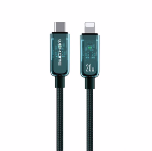 WEKOME WDC-181 Vanguard Series USB-C–Lightning įkrovimo ir duomenų laidas, 1 m, PD 20 W, žalias