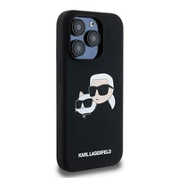 Karl Lagerfeld silikoninis Karl&Choupette magnetinis dėklas telefonui iPhone 15 Pro - juodas