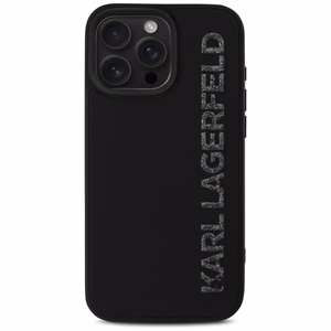 Karl Lagerfeld HC 3D Guminis Pailgintas Blizgus iPhone 16 Pro dėklas - juodas