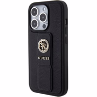 Guess dėklas telefonui su stovu Grip Stand 4G Saffiano Strass iPhone 15 Pro Max - juodas