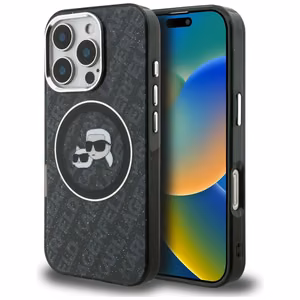 Karl Lagerfeld IML Glitter Karl & Choupette Heads Logo MagSafe Dėklas iPhone 16 Pro Max - juodas