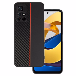 Tel Protect CARBON Dėklas telefonui Xiaomi Redmi Note 11 5G/Note 11S 5G/Poco M4 Pro 5G juodas su raudona juosta