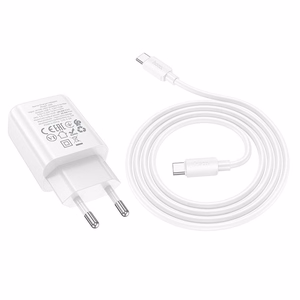 Įkroviklis Hoco USB-C QC PD 20W + kabelis USB-C į USB-C N60 baltas