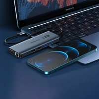Choetech daugiafunkcis HUB su ekranu 12in1 USB-C į USB-C / USB-A / HDMI / VGA / AUX / SD / TF pilkas (HUB-M26)