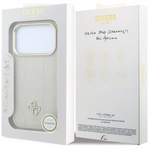 Guess Peony 4G Small Logo MagSafe dėklas, skirtas iPhone 17 Pro / 18 Pro, smėlio spalvos