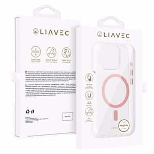 Liavec Blizgus Magnetinis Skaidrus dėklas telefonui Iphone 15 Pro Max rožinė