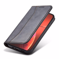 Magnetinis puošnus dėklas telefonui iPhone 14 su atverčiamu dangteliu, pinigine ir stovu, juoda