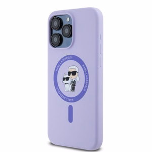 Karl Lagerfeld silikoninis Karl&Choupette galvų žiedas Magnetinis dėklas iPhone 15 Pro Max - Violetinis