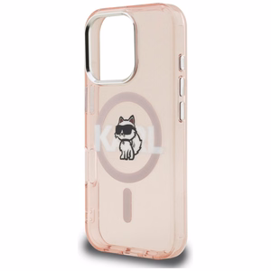 Karl Lagerfeld IML Choupette Sketch Logo MagSafe Dėklas iPhone 16 Pro Max - rožinis