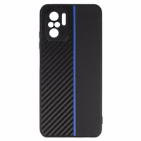 Tel Protect CARBON dėklas telefonui Xiaomi Redmi Note 10/Note 10S/Poco M5S juodas su mėlyna juostele