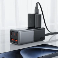 Acefast Z2 GaN 75W PD stalinio tipo įkroviklis 3x USB-C 2x USB-A - juodas ir pilkas