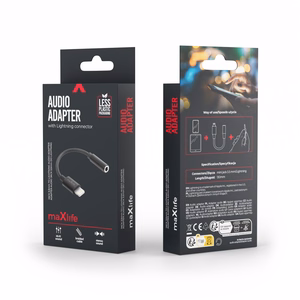 Maxlife garso adapteris MXJL-02 jack 3,5 mm į Lightning, juodas