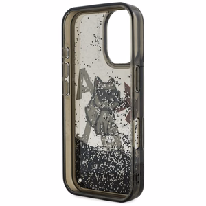 Karl Lagerfeld Liquid Glitter Choupette Logo iPhone 16 deklas - juodas
